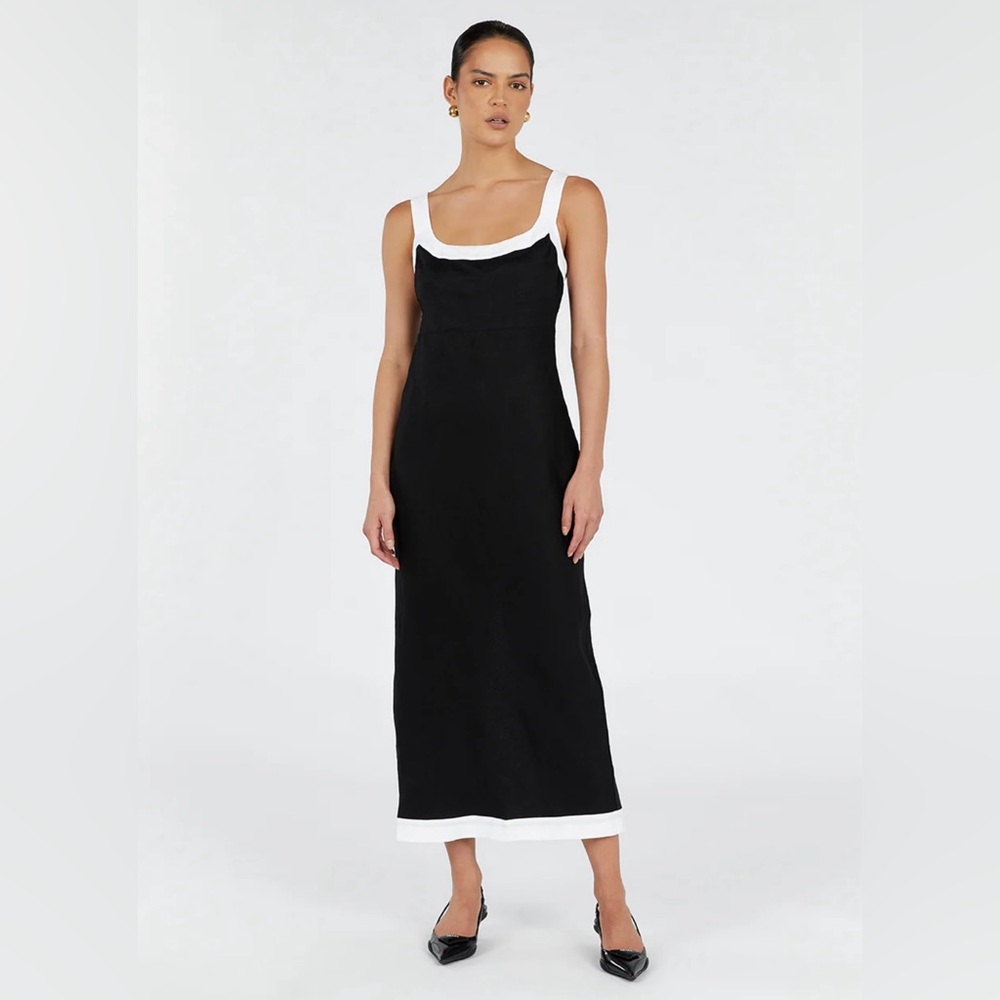 DISSH Black and White Linen Midi Dress - Picture 2 of 9